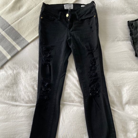 FRAME BLACK RIPPED SKINNY JEANS - Picture 2 of 4